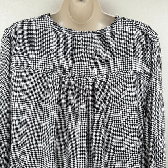 NEW Max Studio Blouse Top Long Sleeve Houndstooth Print Black White Large - Picture 4 of 12